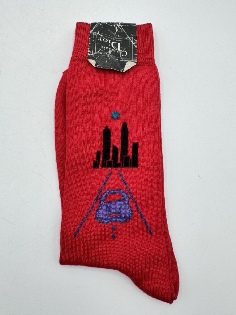 Christian Dior Dress Socks Red Print Car City Sock Size 10-13